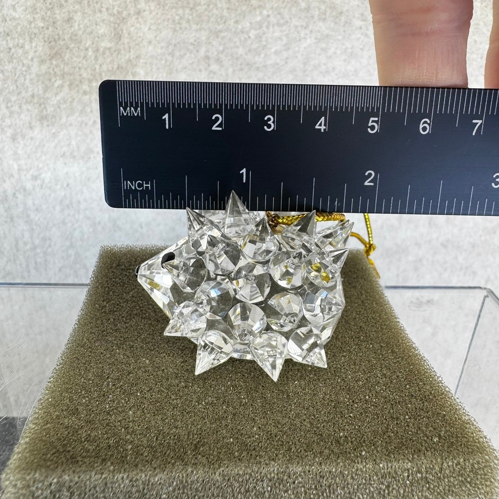 Vtg Cut Crystal Hedgehog Ornament Christmas Holiday Figurine Gold Cord Box - Picture 10 of 11